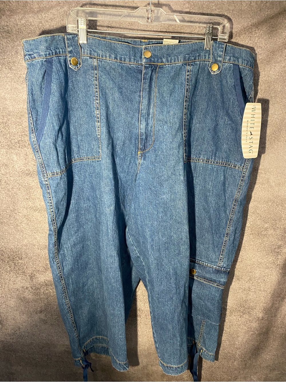 White Stag Women's Plus Denim Cargo Capri Pants Medium Stone Size 22W/24W